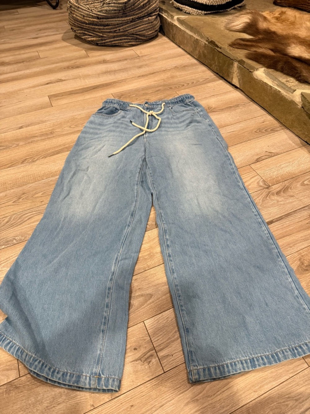 LOFT Light Blue Wide-Leg Drawstring Jeans